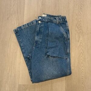 Free People We the Free Marx Slouchy Wide-Leg Cargo Jeans in Blue Size 32 NWOT